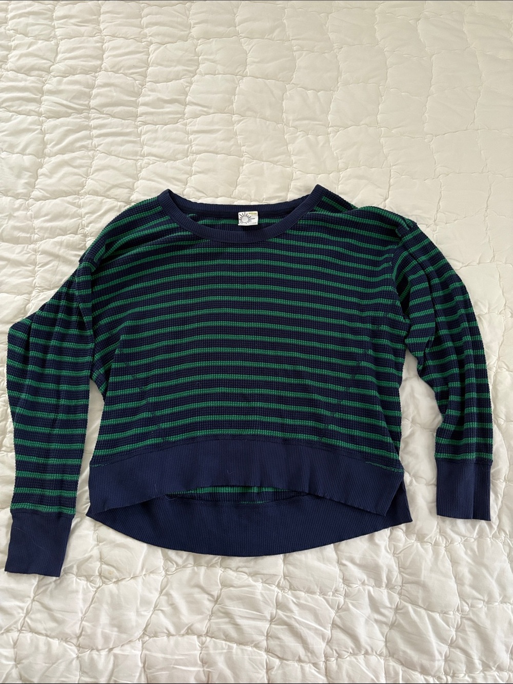 OFFLINE by Aerie Striped Navy and Green Lightweight Women's Waffle top